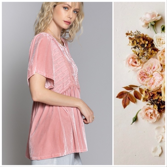 Snow Pink Velvet Baby Doll Top - Picture 2 of 9